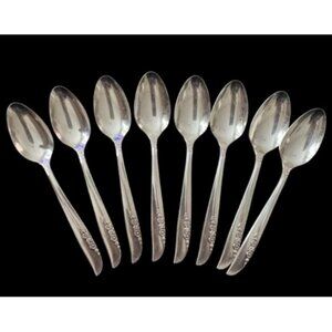 (8) Oneida Ltd 1881 Rogers Lilac Time Silverplate 4.5" Demitasse Spoons Vintage